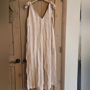 NWT @Zucan By JMP Ivory & Beige Striped 100% Linen Jumpsuit Size M